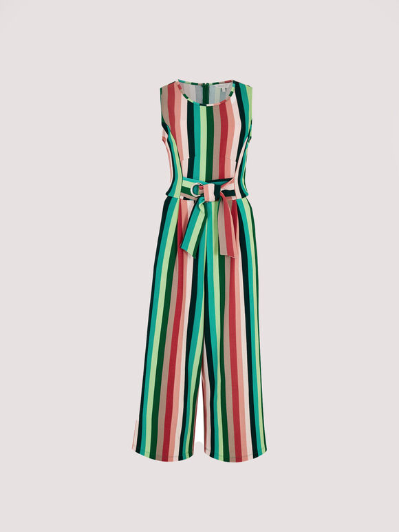 Multi-stripe Tie Waist Jumpsuit, Green, large