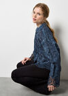 Textured Cotton Floral Crochet Blouse, Navy, large