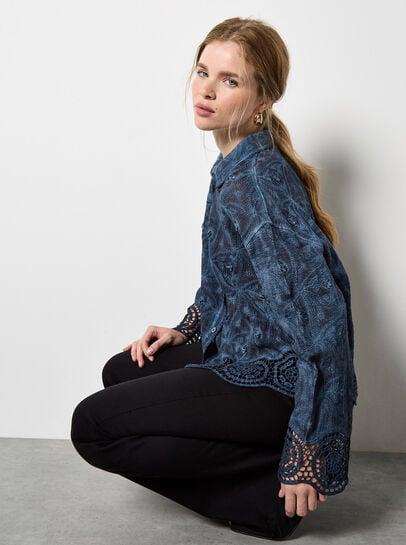 Textured Cotton Floral Crochet Blouse