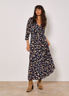 Leaf Print Wrap Maxi Dress, Navy, large