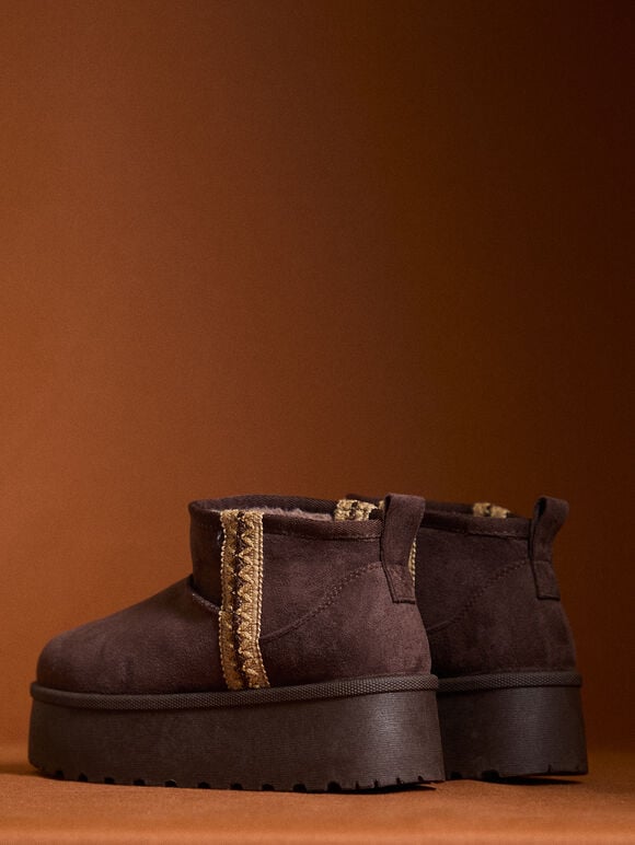 Cosy Platform Ankle Boots, Brown, large