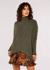 High-Low Mock Neck Chunky Jumper, Khaki, large