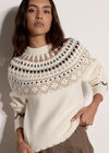 Cotton Blend Brushed Fair Isle Jumper, Cream, large