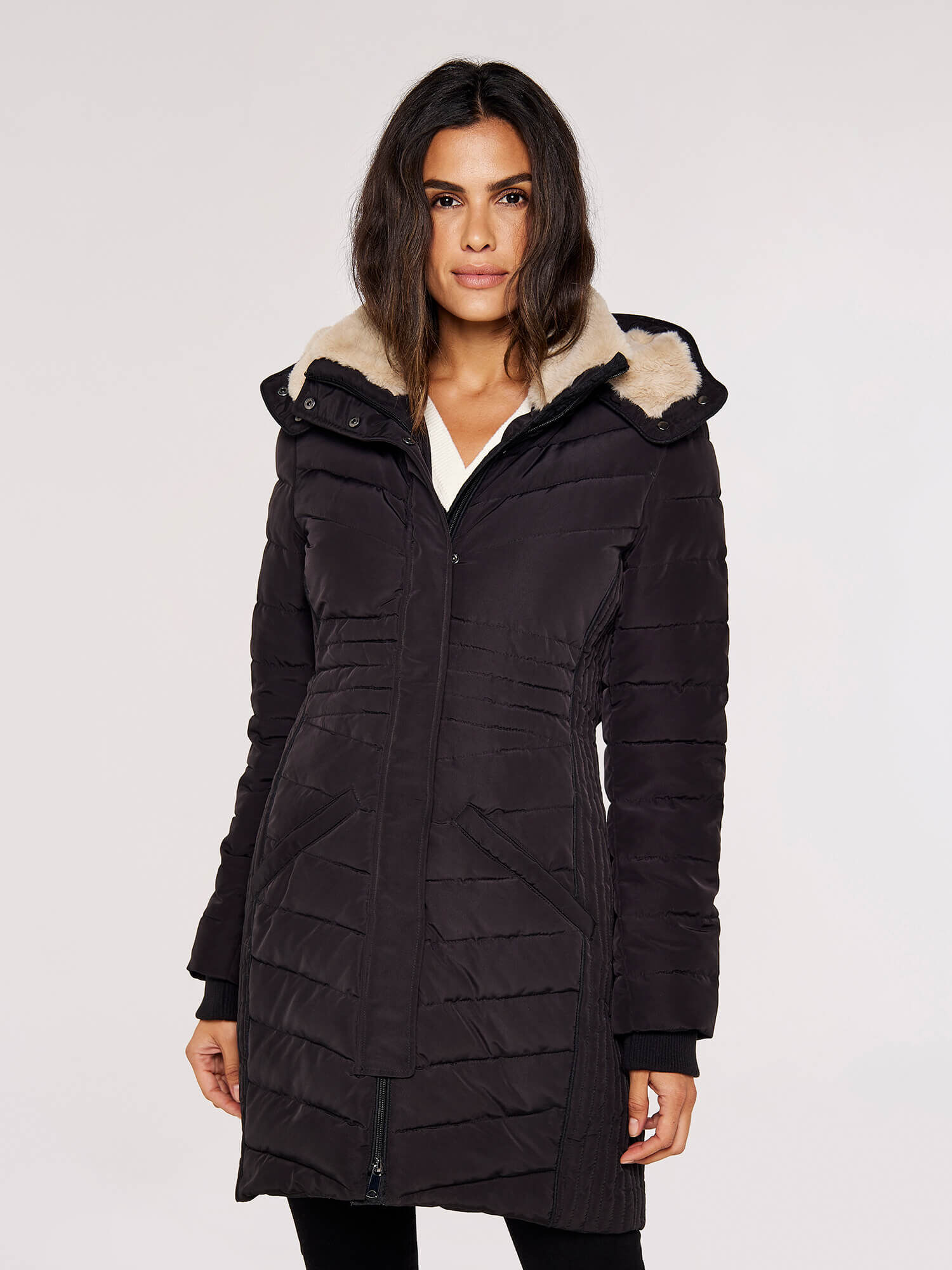 Long black puffa clearance
