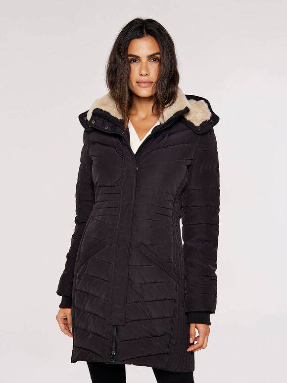 Multi-panel Puffer Coat, Black, large