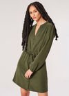 Twill Shirt Mini Dress, Green, large