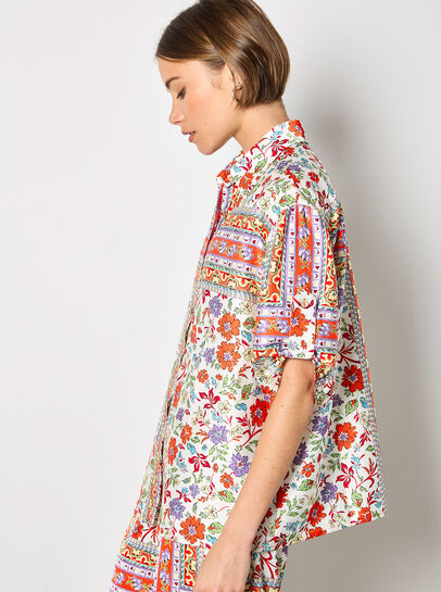 Floral Scarf Print Satin Shirt