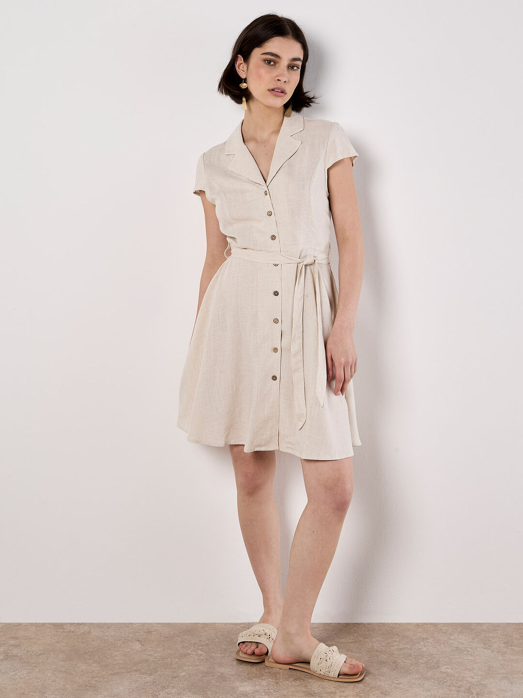 Image of Linen Blend Shirt Mini Dress