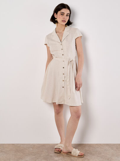 Linen Blend Shirt Mini Dress