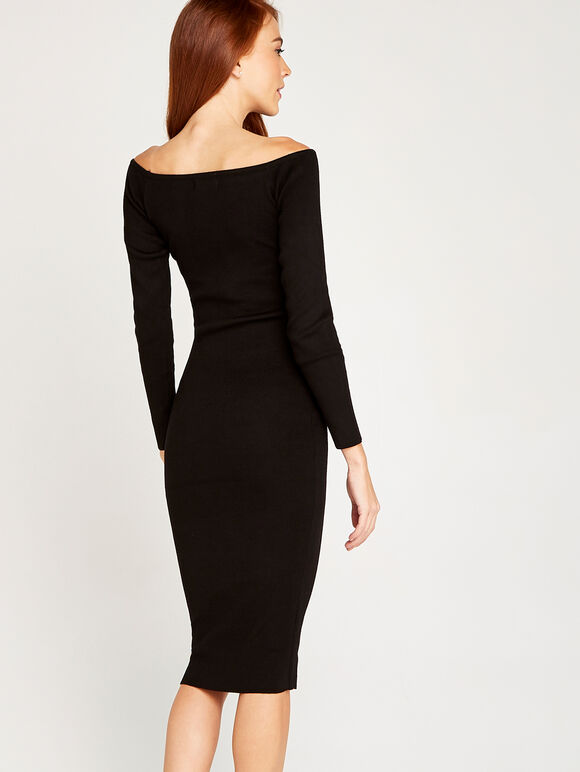 Bardot Bodycon Knit Dress, Black, large