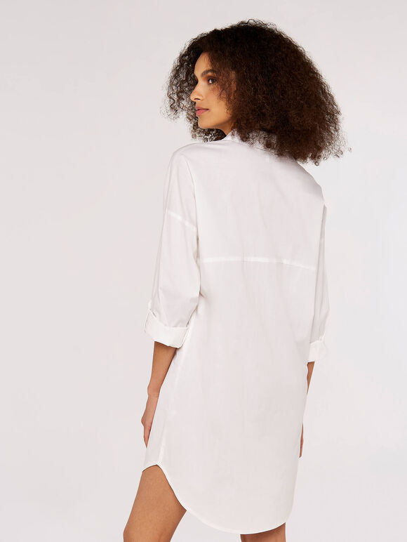 Oversized Shirt Mini  Dress, White, large