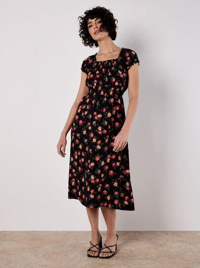 Vintage Rose Milkmaid Midi Dress