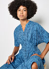Leaf Print Shirt Midi Dress, Blue, large