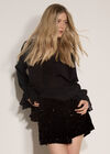 Velvet Sequin Mini Skort, Black, large