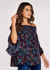 Ditsy Spray Bardot Top, Navy, large