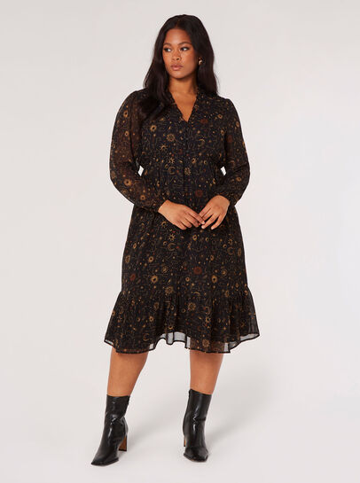 Curve Constellation Ruffle Midi Dress