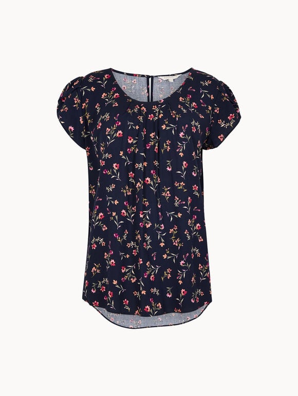 Ditsy Floral Lightweight Top, Navy, large