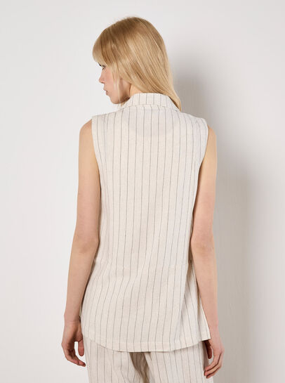 Longline Woven Pinstripe Waistcoat