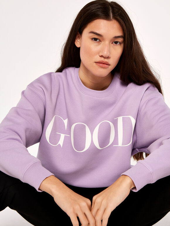 Good Vibe Slogan Sweatshirt, Lilac, large