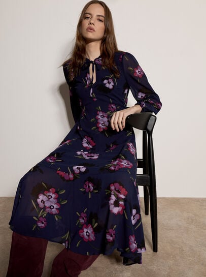 Floral Print Chiffon Midi Dress
