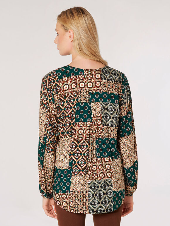 Retro Patchwork Blouse, Green, large