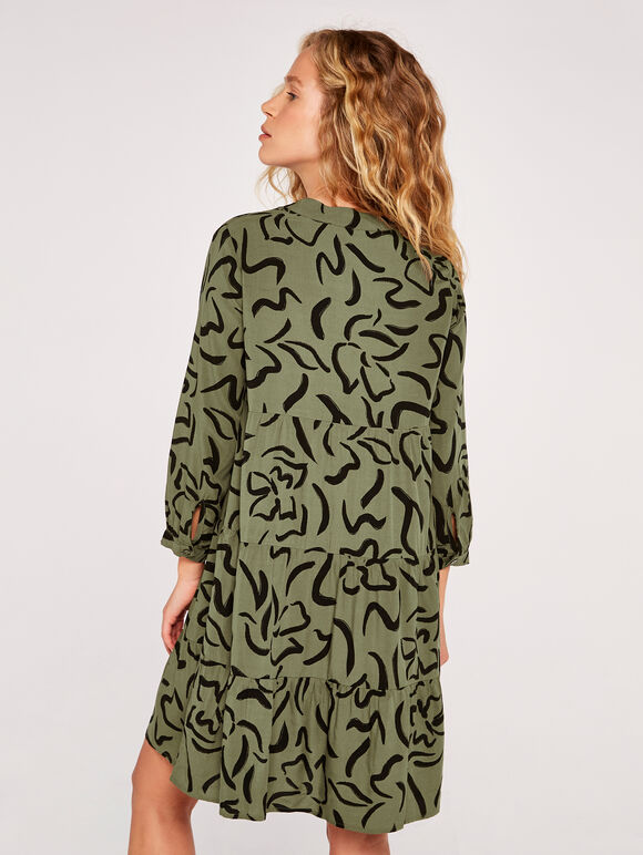 Abstract Print Dress, Khaki, large