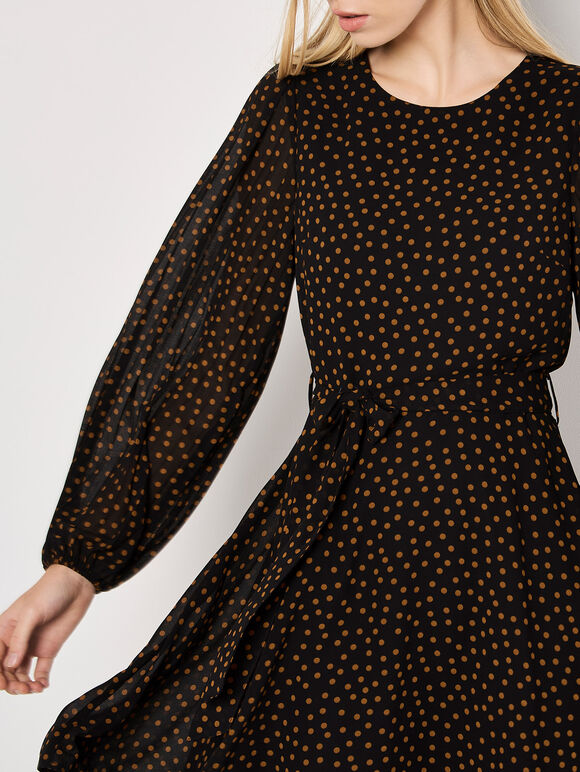 Chiffon Polka Dot Mini Dress, Black, large