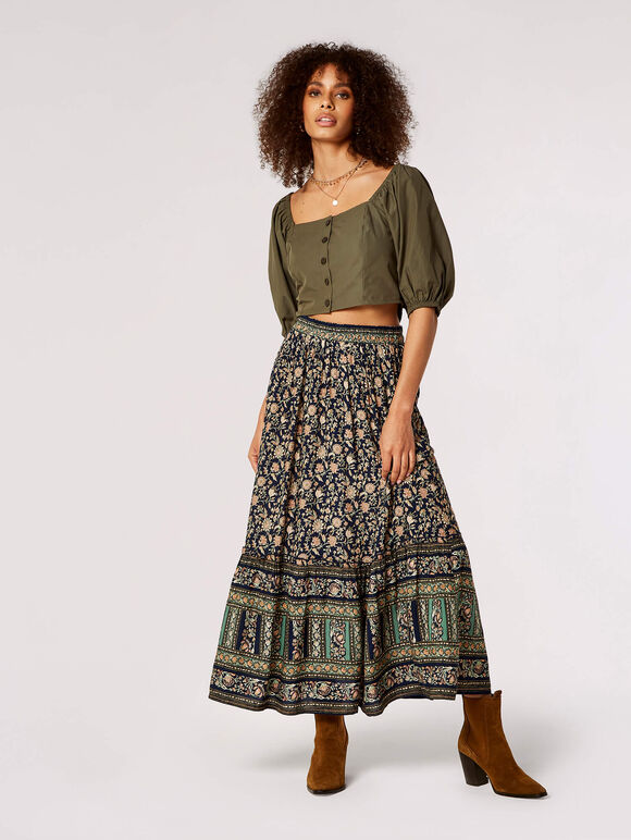 Smock Detail Cropped Top, Khaki, large