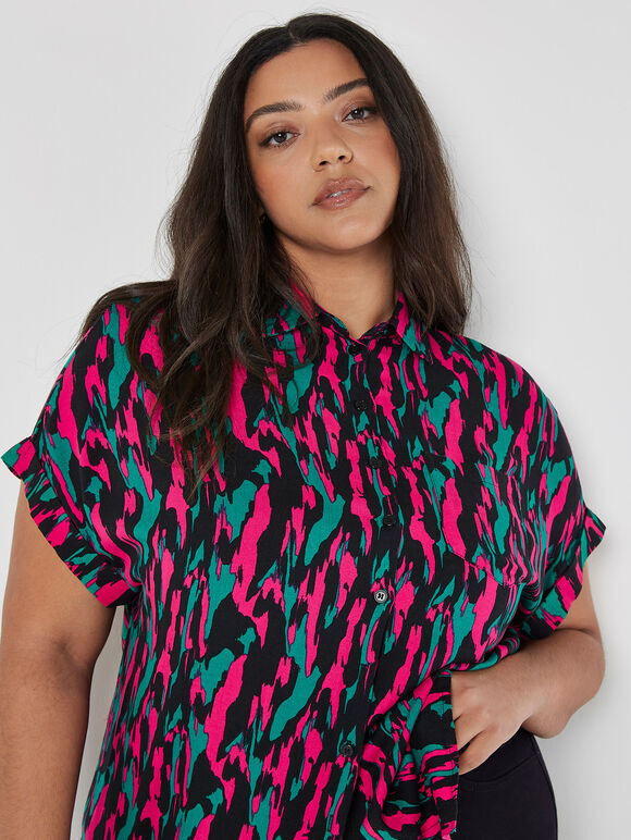 Curve Brushstroke Camo Blouse, Black, large
