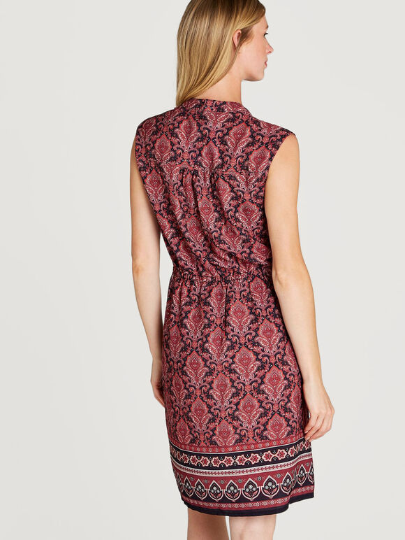 Red  Baroque Border Zip Dress, Red, large