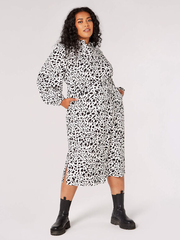 Curve Animal Print Midi Dress, Cream, large