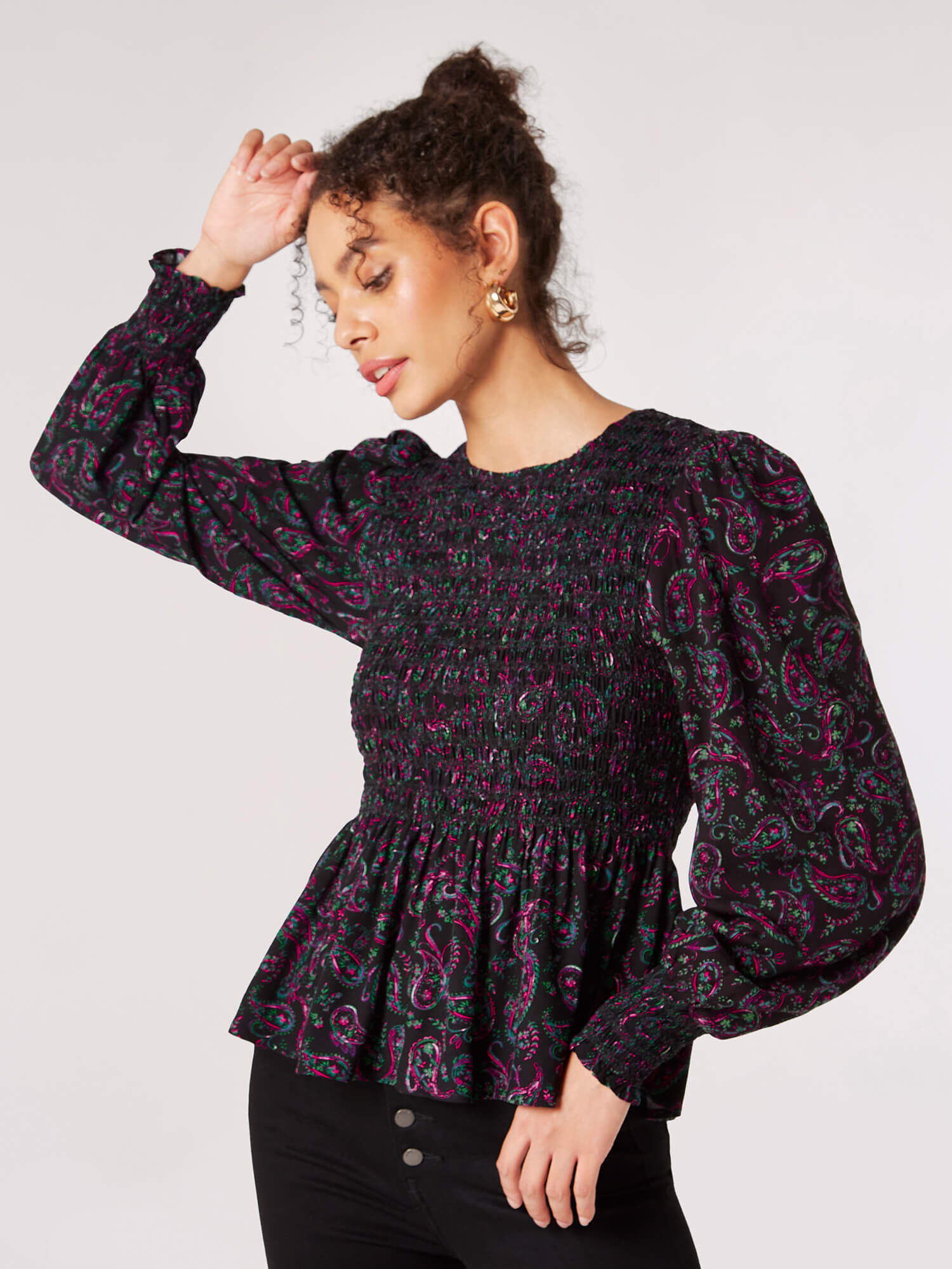Smocked top shop puff sleeve