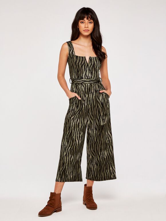 Zebra Print Jumpsuit, Khaki, large