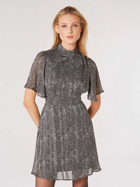 Irregular Spot Chiffon Mini Dress, Black, large