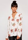 Peony Print Mandarin Collar Top, Cream, large