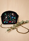 Floral Embroidered Velvet Bag, Black, large