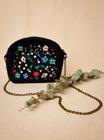Floral Embroidered Velvet Bag