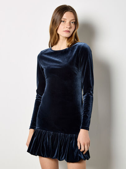 Velvet Bodycon Bubble Hem Mini Dress