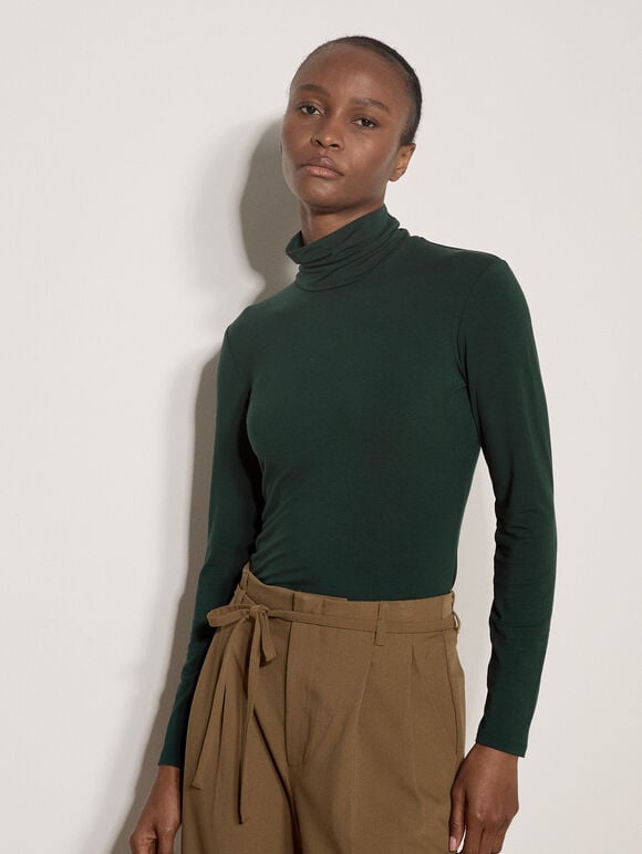 Super-Soft Turtleneck Jersey Top, Green, large