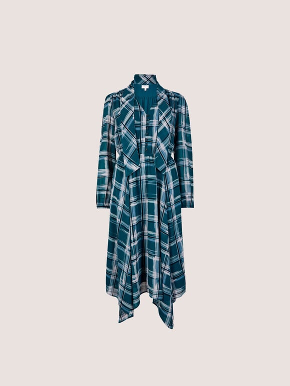 Check Crepe Midi Dress, Teal, large