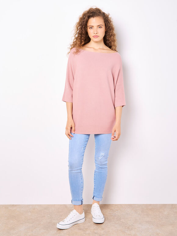 Stretch Knit Batwing Top, Pink, large
