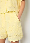 Scalloped Broderie Mini Shorts, Yellow, large