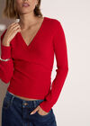 Rib Knit Wrap Top, Red, large
