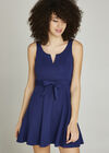 V Detail Two Pocket Skater Dress, Blue, large