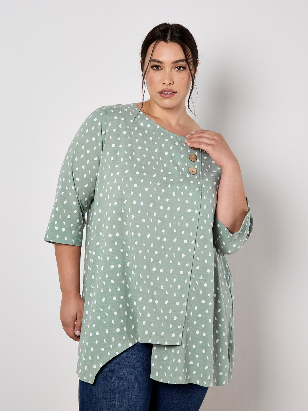 Irregular Spot Asymmetric Wrap Top