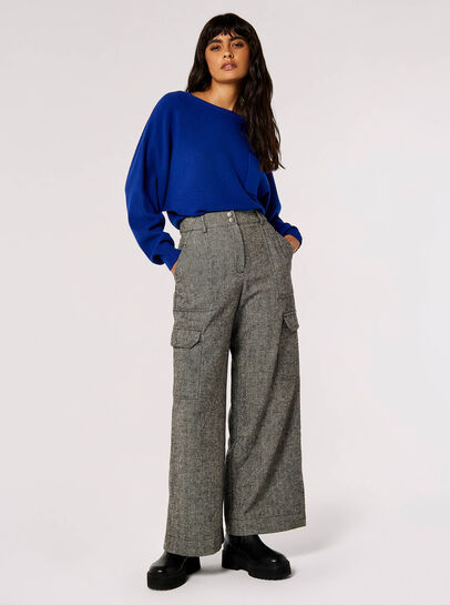 Herringbone Wide Leg Cargo Trousers