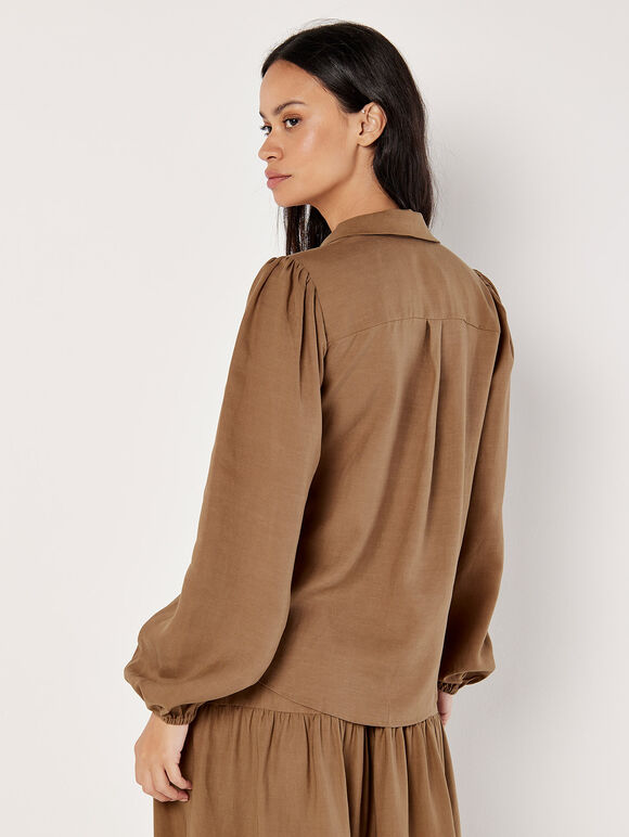 Balloon Sleeve Blouse, Brown, large