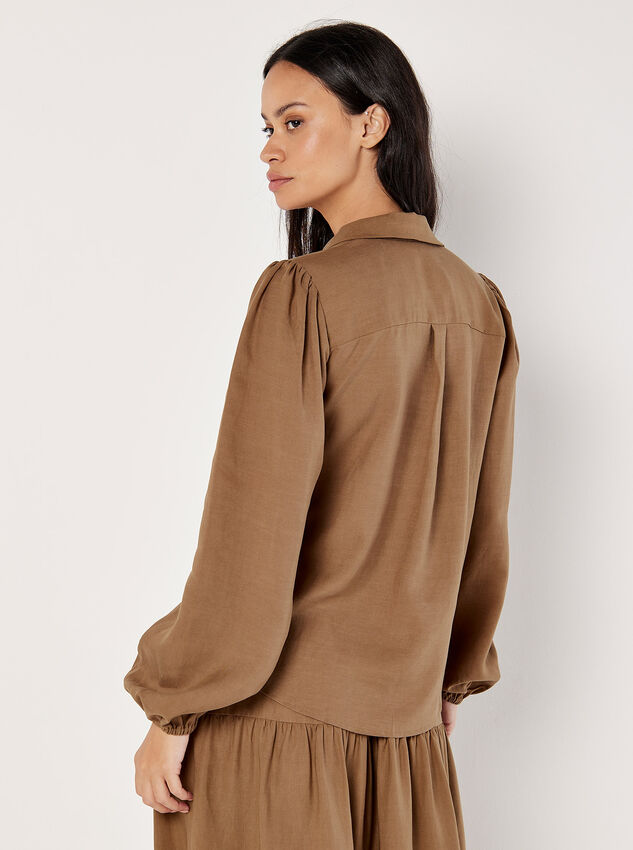 Balloon Sleeve Blouse, Brown, large