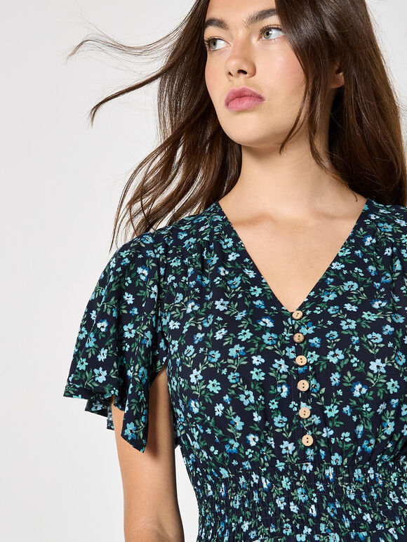 Ditsy Floral Midi Dress, Navy, large