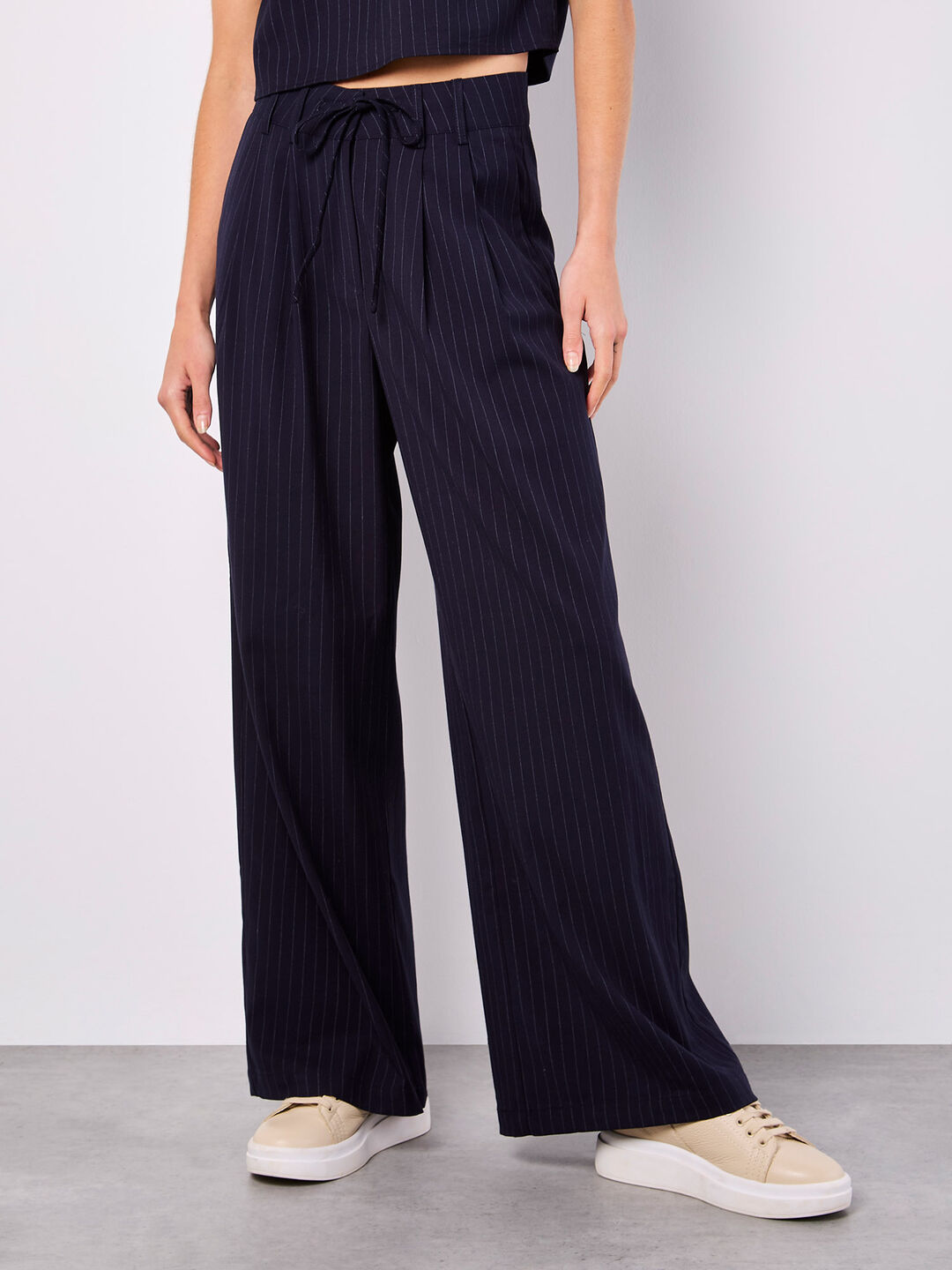 Image of Pinstripe Wide Leg Tailored Trousers